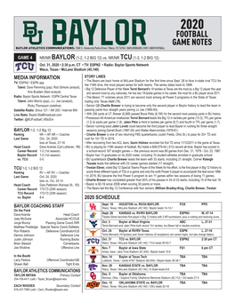 Football Game Notes Baylor Athletics Communications: 1500 S