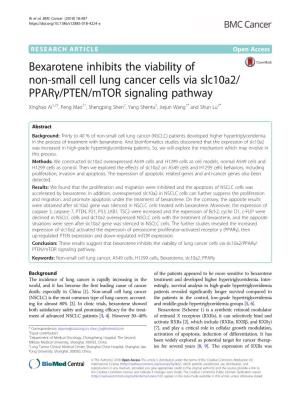 Bexarotene Inhibits the Viability of Non-Small Cell Lung Cancer Cells Via