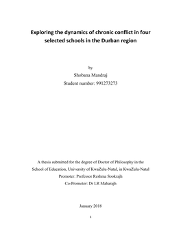 Exploring the Dynamics of Chronic Conflict in Four Selected Schools in the Durban Region