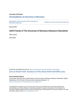 2009 Friends of the University of Montana Herbarium Newsletter