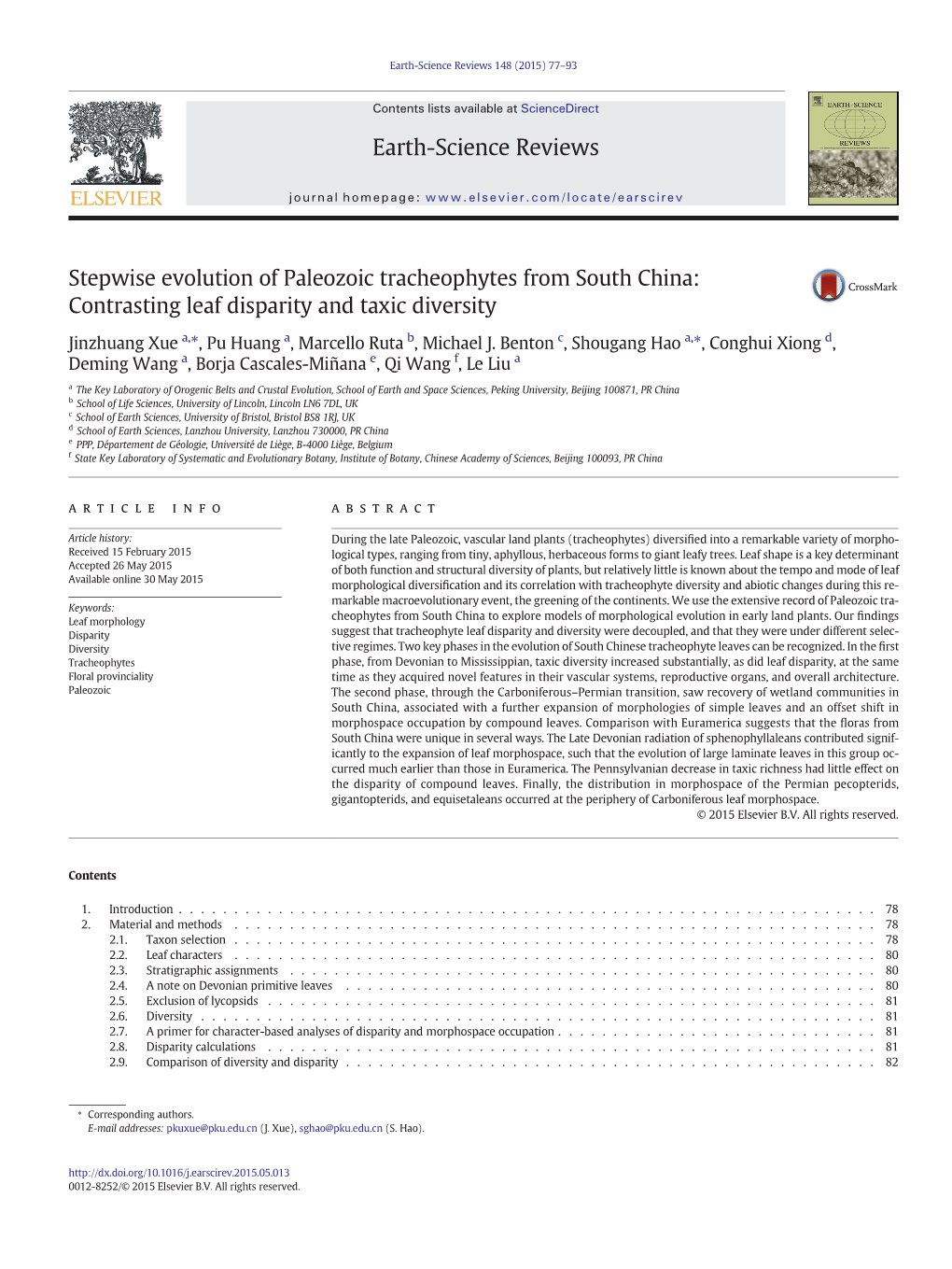 Stepwise Evolution of Paleozoic Tracheophytes from South China: Contrasting Leaf Disparity and Taxic Diversity