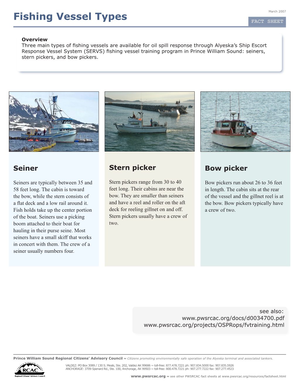 PWSRCAC Fact Sheet: Fishing Vessel Types