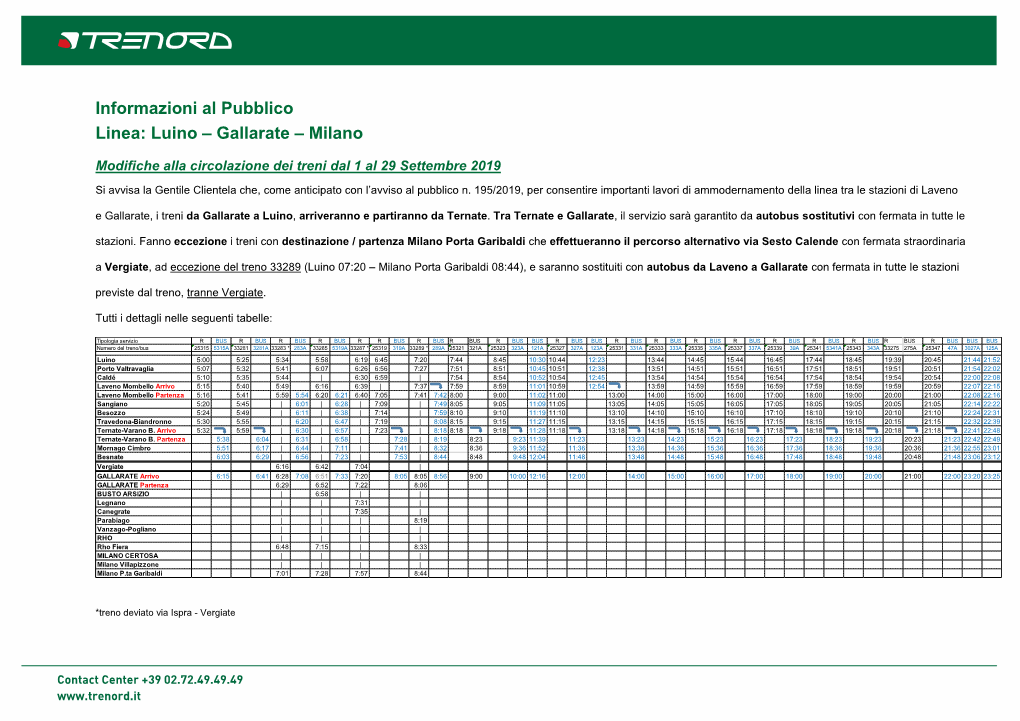 Luino – Gallarate – Milano