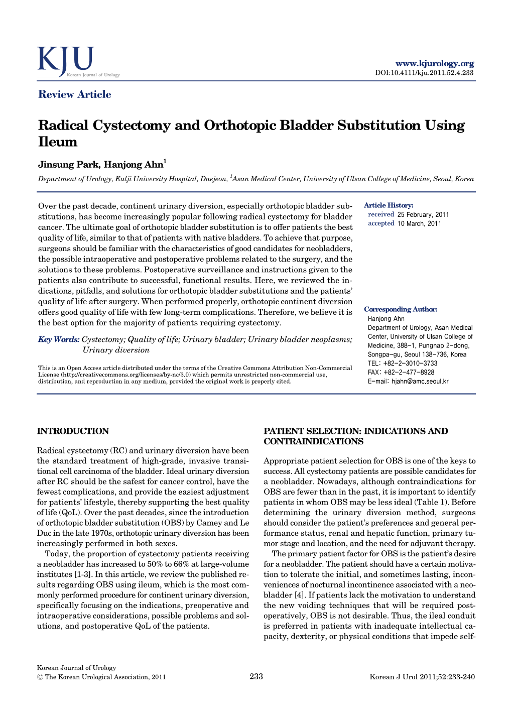 Radical Cystectomy and Orthotopic Bladder Substitution Using Ileum