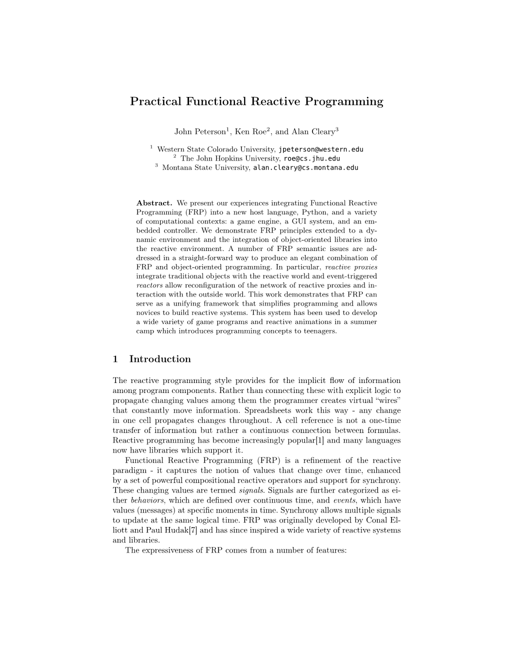 Practical Functional Reactive Programming