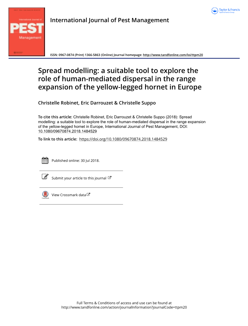 A Suitable Tool to Explore the Role of Human-Mediated Dispersal in the Range Expansion of the Yellow-Legged Hornet in Europe