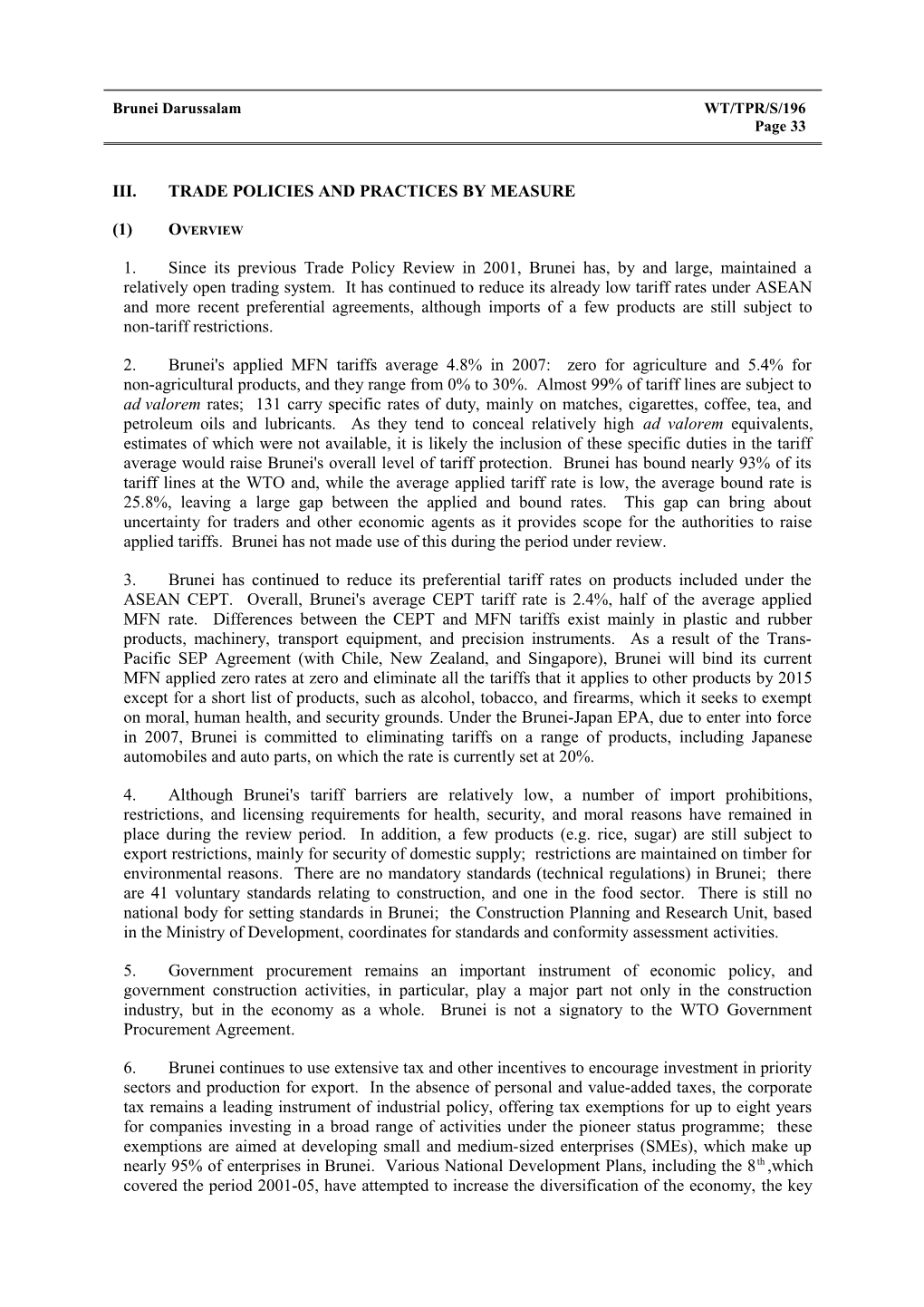 III. Trade Policies and Practices by Measure s8