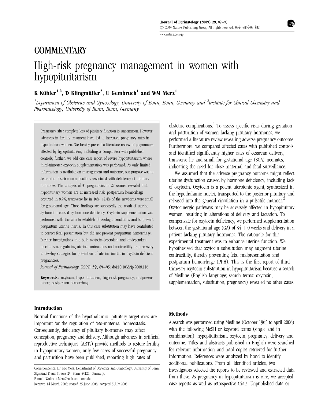 High-Risk Pregnancy Management in Women with Hypopituitarism