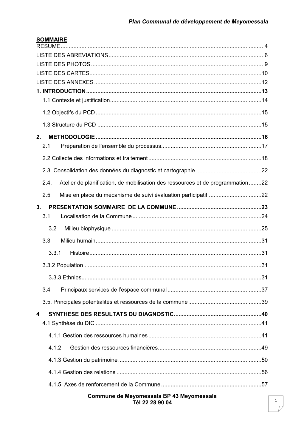 Plan Communal De Développement De Meyomessala Commune De