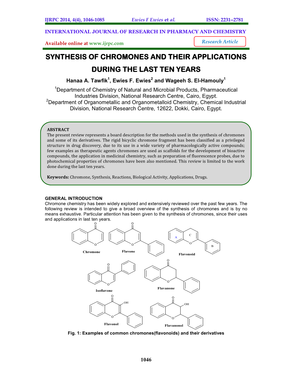 Synthesis of Chromones and Their Applications During the Last Ten Years