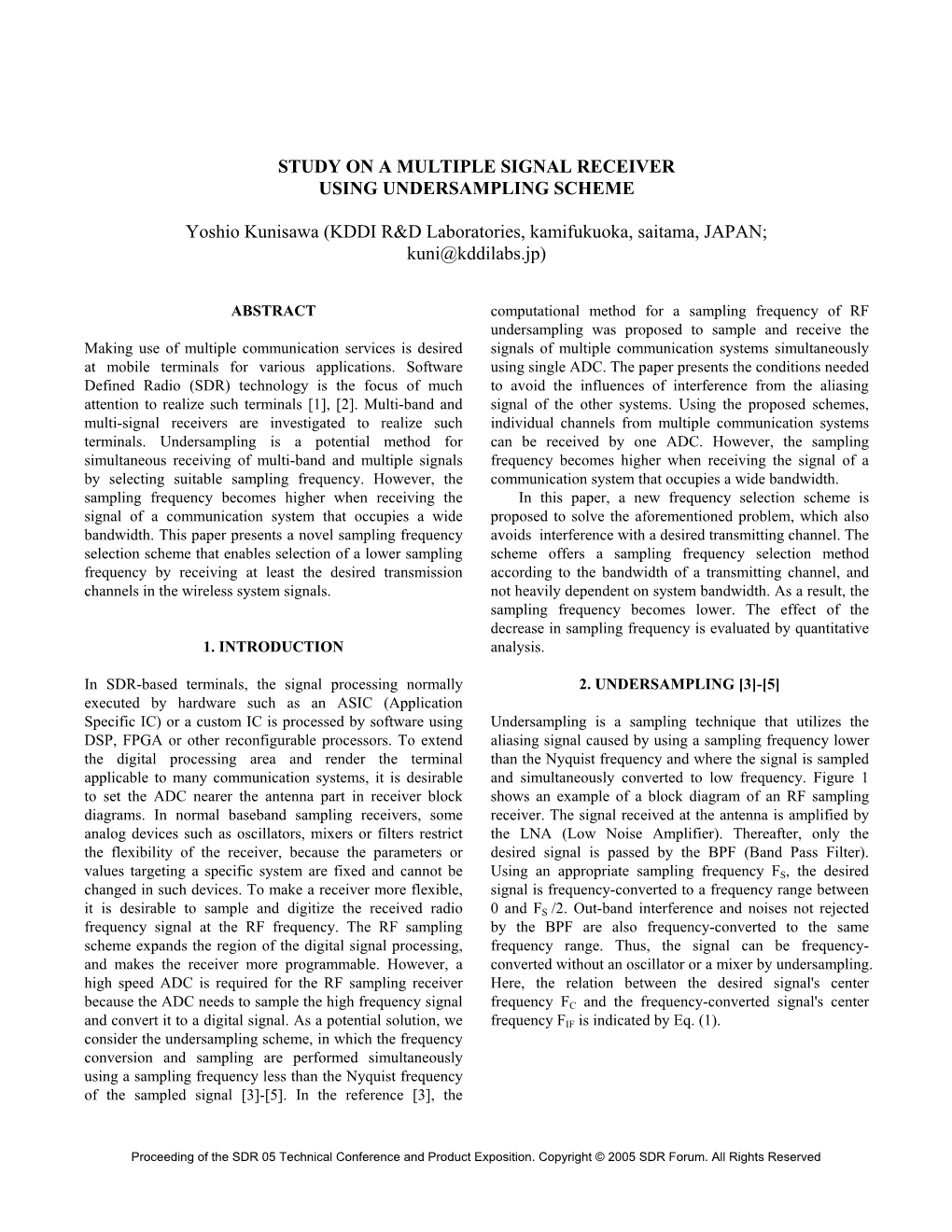 Study on a Multiple Signal Receiver Using Undersampling Scheme