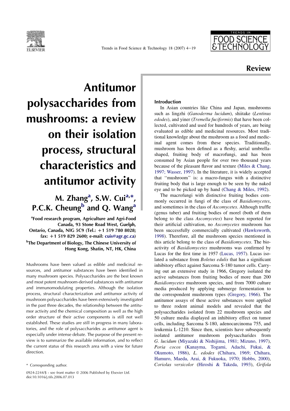 Antitumor Polysaccharides from Mushrooms: a Review on Their Isolation Process, Structural Characteristics and Antitumor Activity