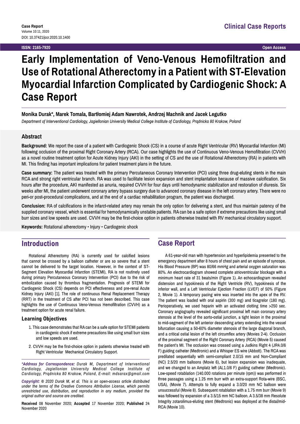 Early Implementation of Veno-Venous Hemofiltration and Use Of