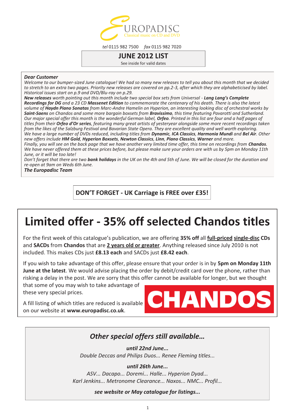 35% Off Selected Chandos Titles