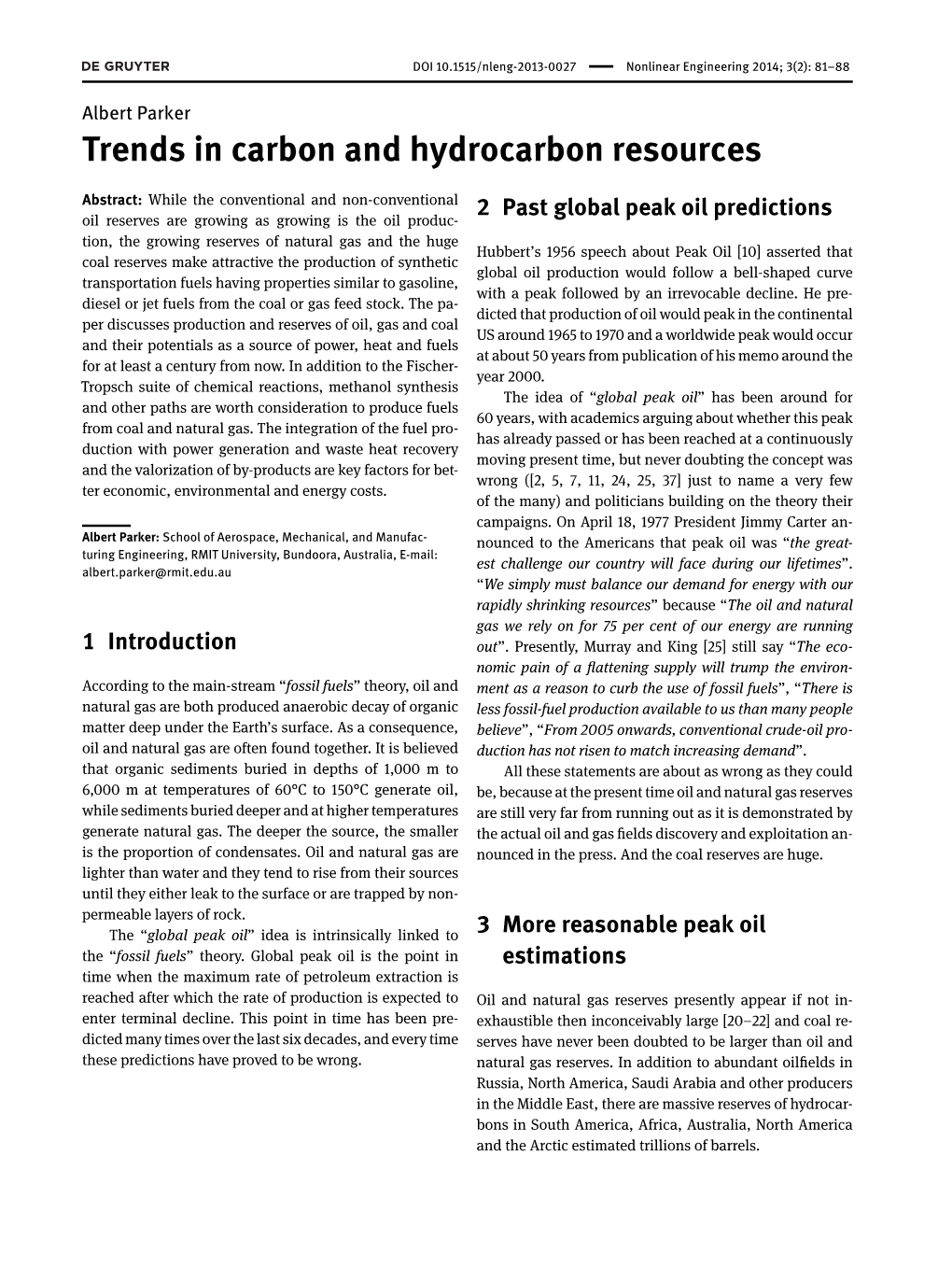 Trends in Carbon and Hydrocarbon Resources