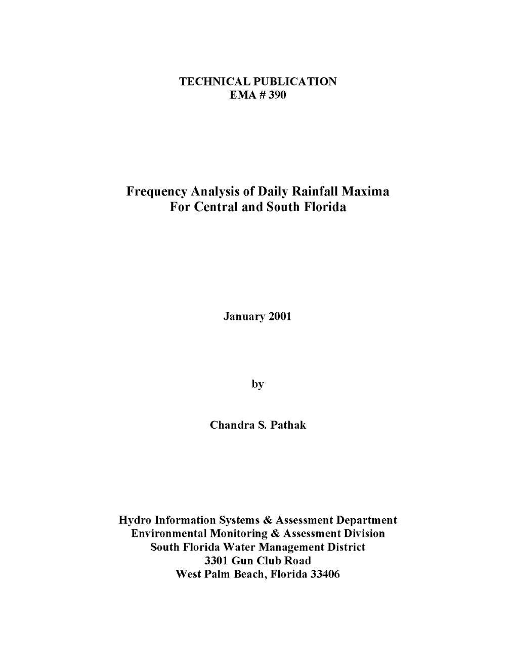 Frequency Analysis of Daily Rainfall Maxima for Central and South Florida