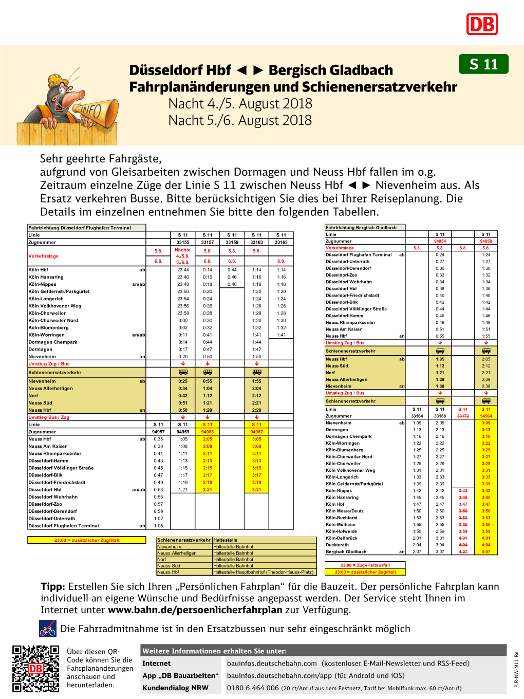 Düsseldorf Hbf Bergisch Gladbach Fahrplanänderungen Und Schienenersatzverkehr Nacht 4./5. August 2018 Nacht 5./6. Augu