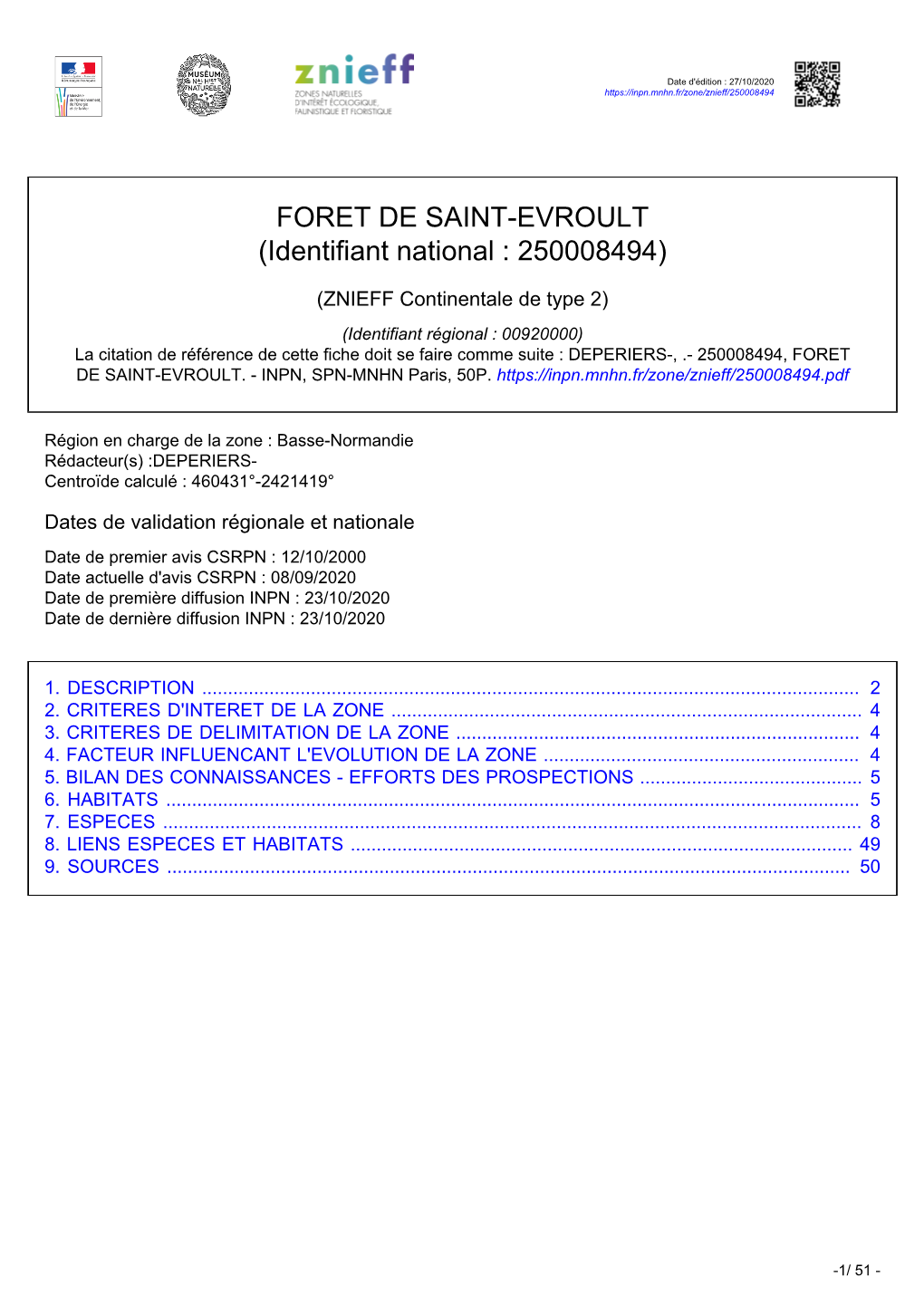 FORET DE SAINT-EVROULT (Identifiant National : 250008494)