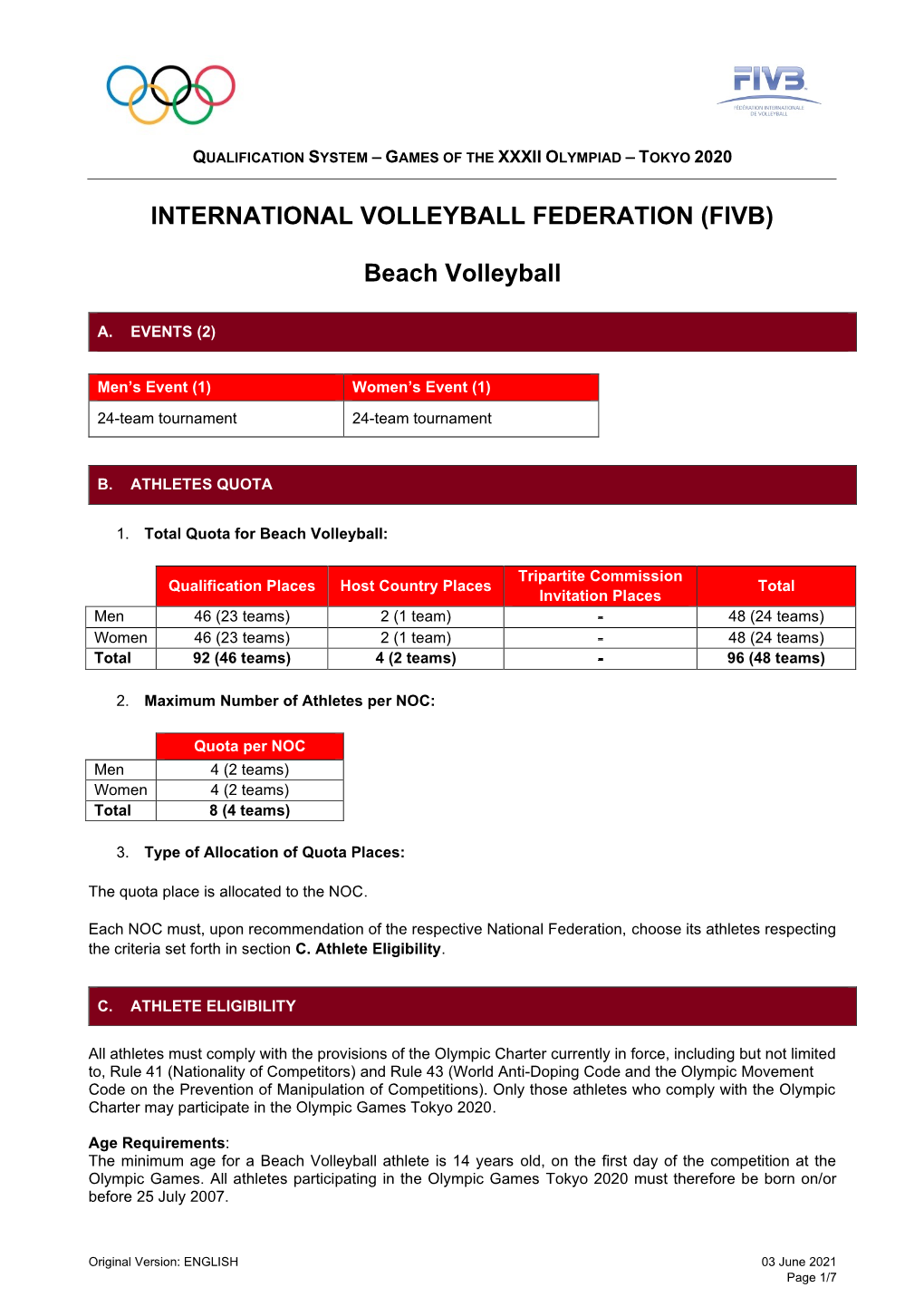 INTERNATIONAL VOLLEYBALL FEDERATION (FIVB) Beach Volleyball