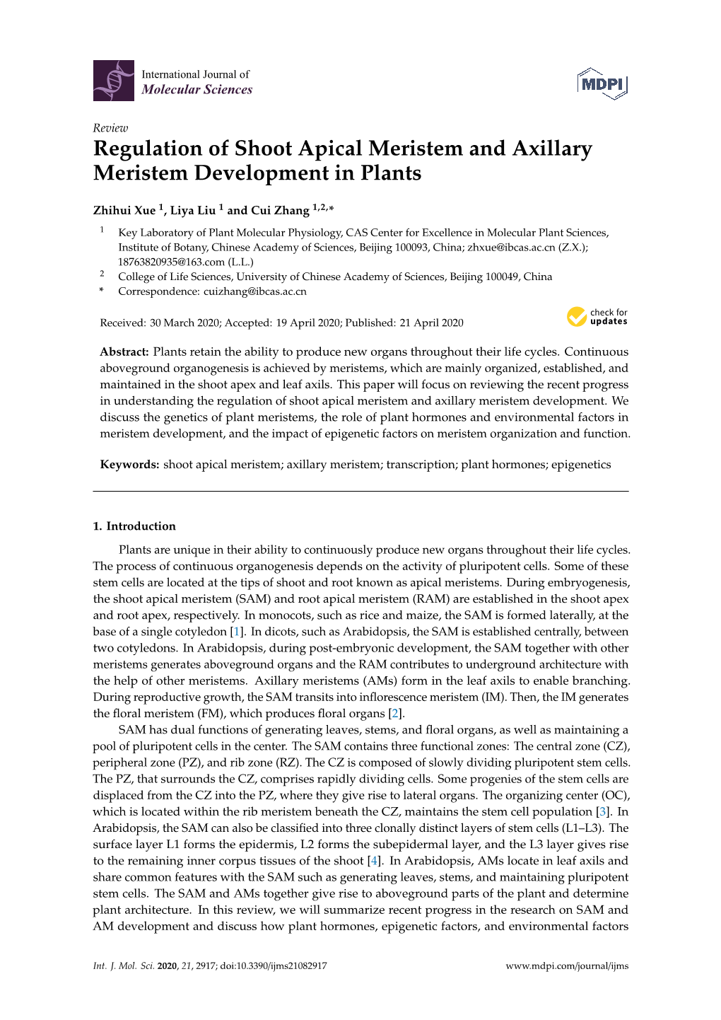 Regulation of Shoot Apical Meristem and Axillary Meristem Development in Plants