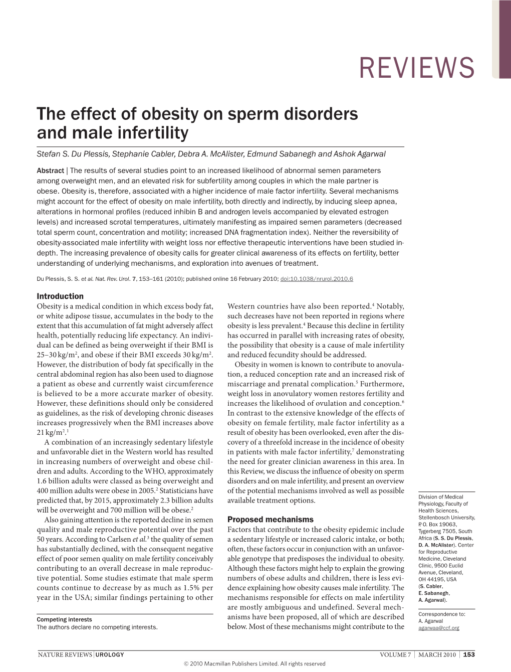 The Effect of Obesity on Sperm Disorders and Male Infertility Stefan S