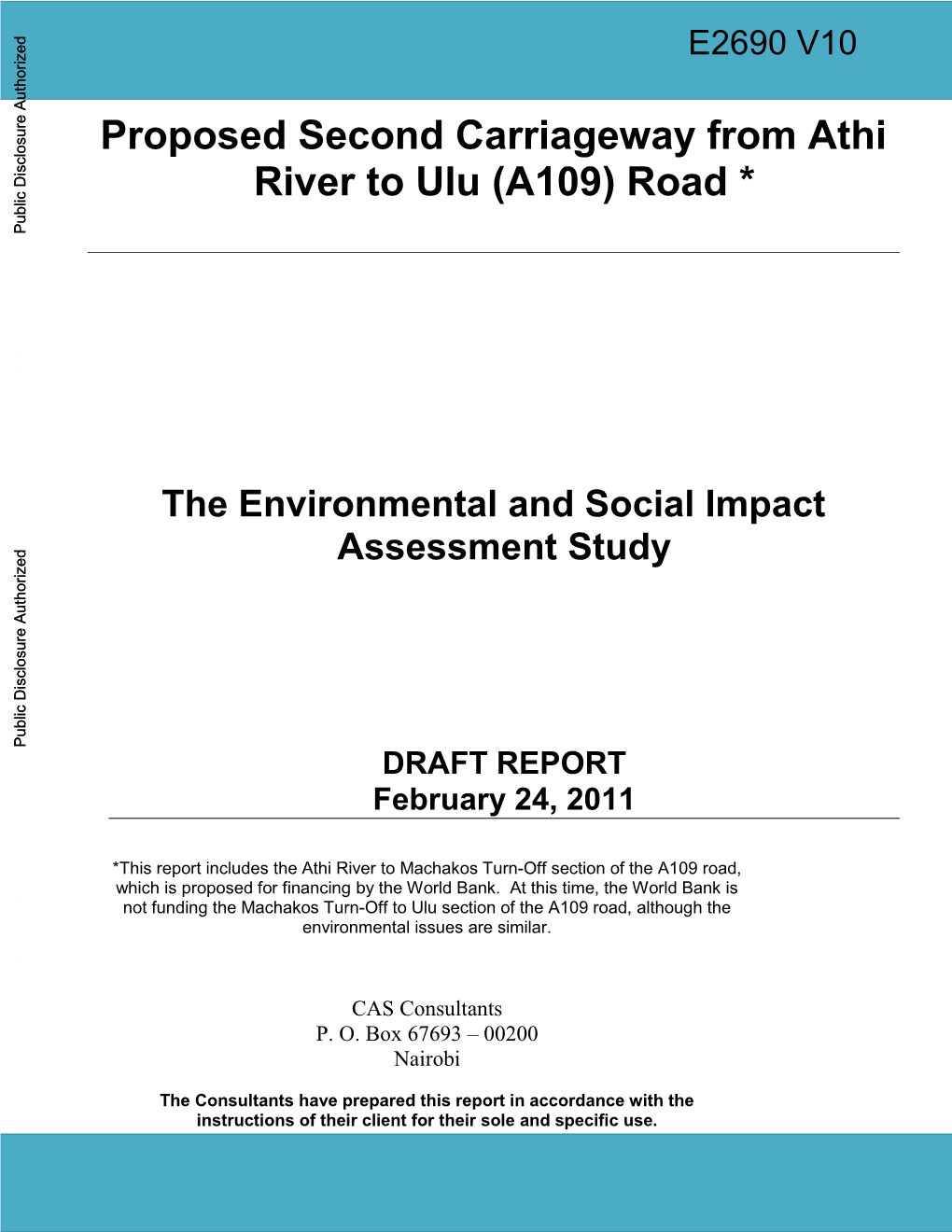 Proposed Second Carriageway from Athi River to Ulu (A109) Road *