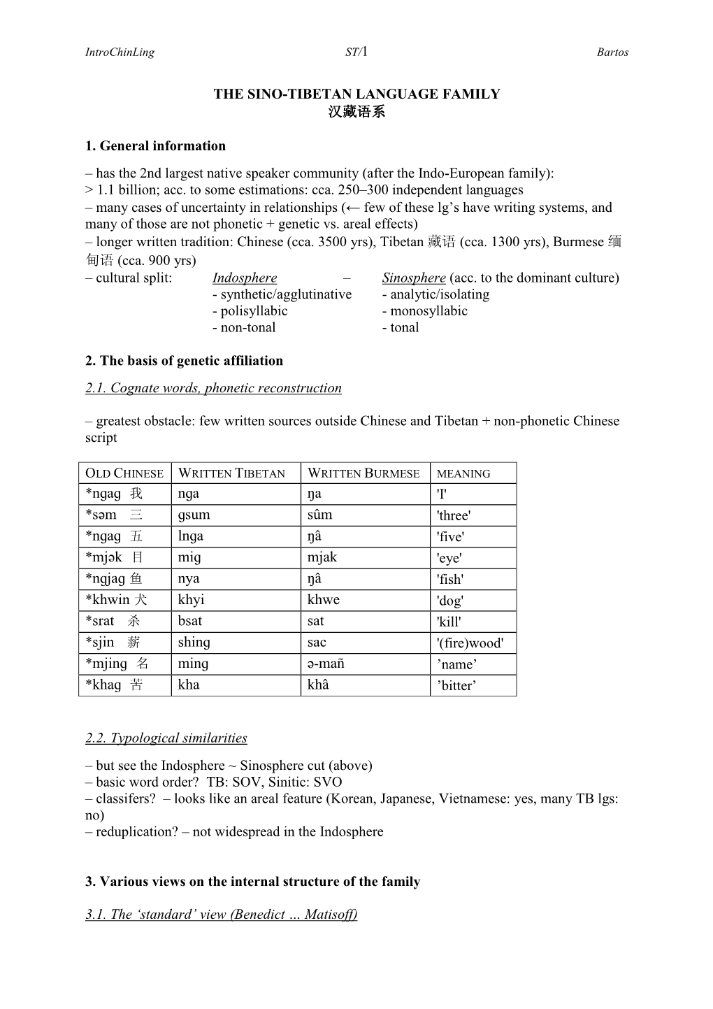 THE SINO-TIBETAN LANGUAGE FAMILY 汉藏语系 1. General Information – Has the 2Nd Largest Native Speaker Community (After