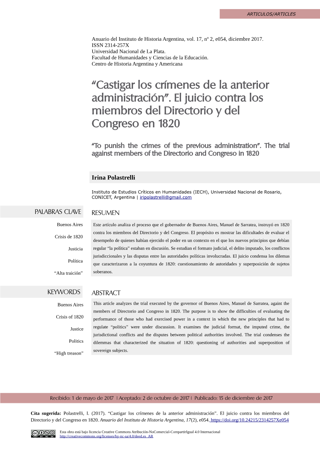 El Juicio Contra Los Miembros Del Directorio Y Del Congreso En 1820