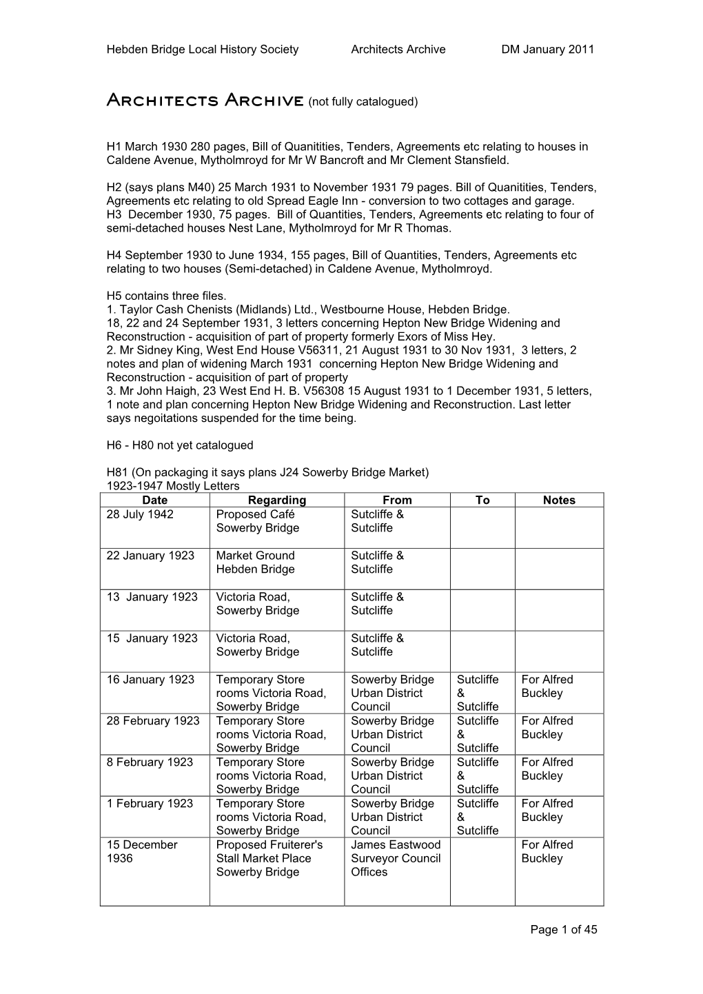 Hebden Bridge Local History Society Architects Archive DM January 2011