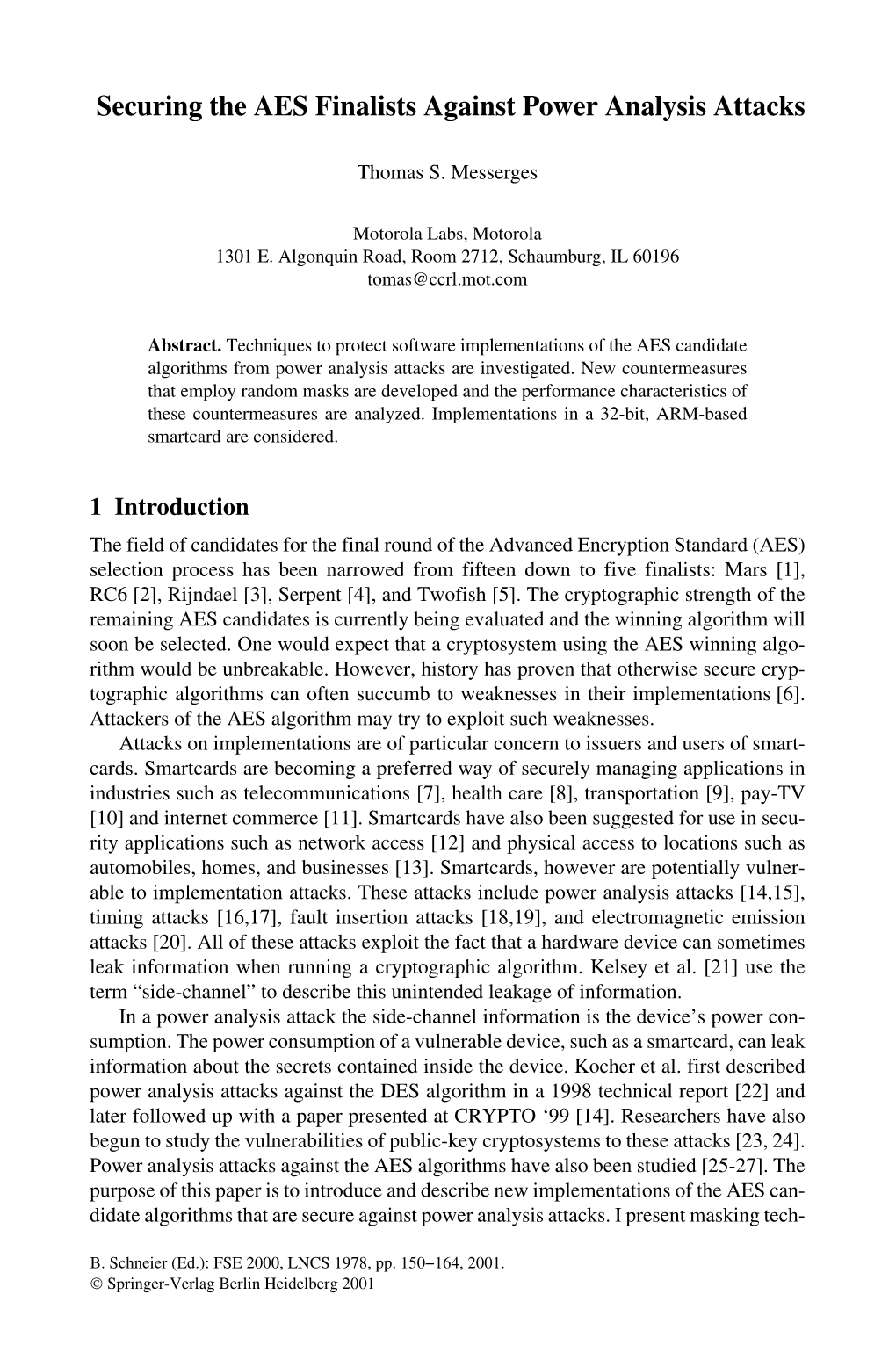 Securing the AES Finalists Against Power Analysis Attacks