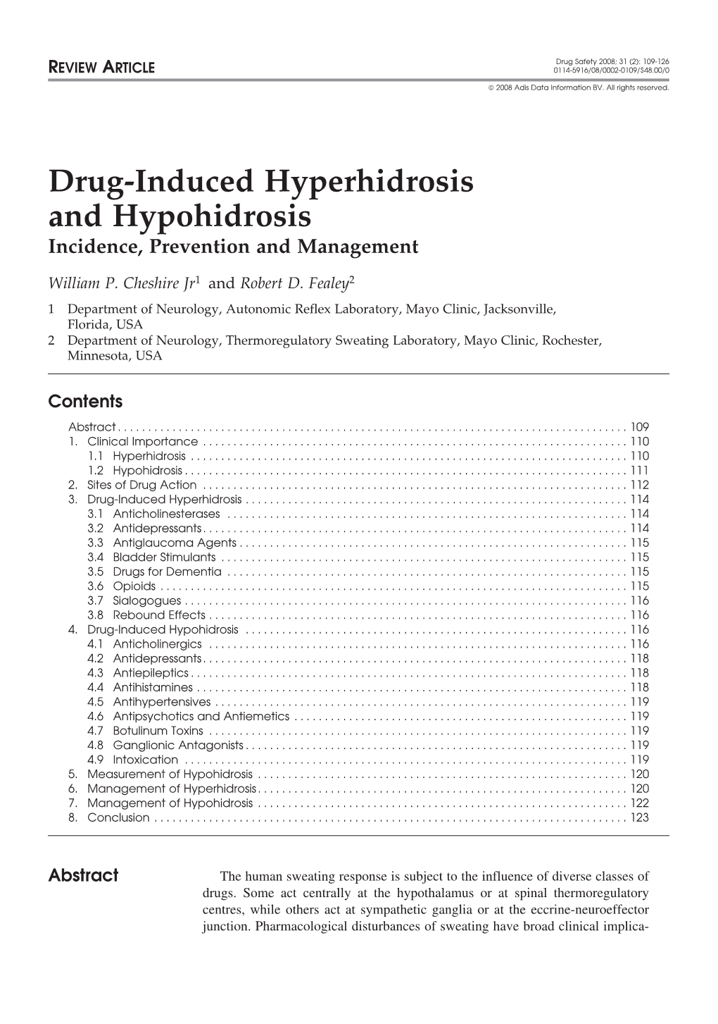 Drug-Induced Hyperhidrosis and Hypohidrosis Incidence, Prevention and Management