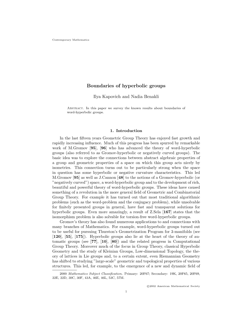 Boundaries of Hyperbolic Groups