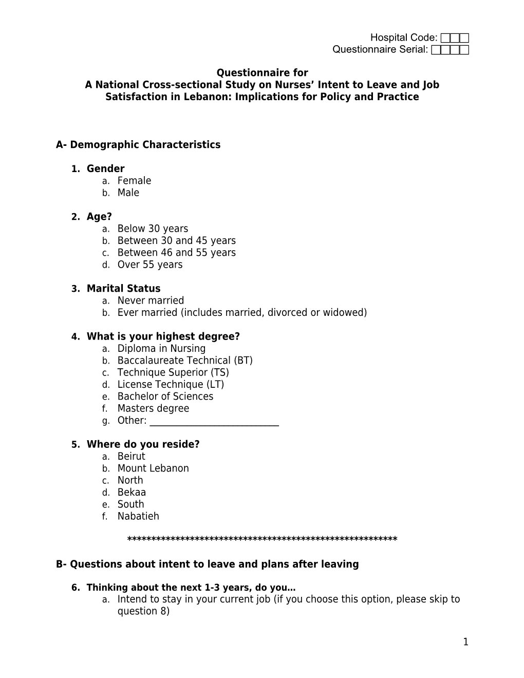 Appendix III: Nursing Work Index