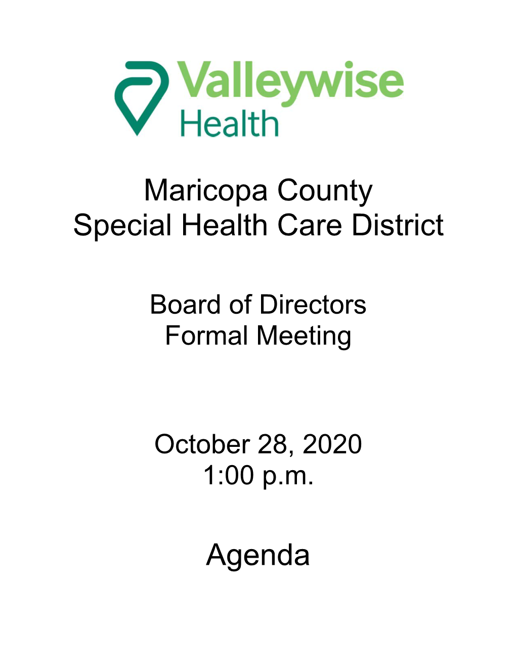 Maricopa County Special Health Care District Agenda