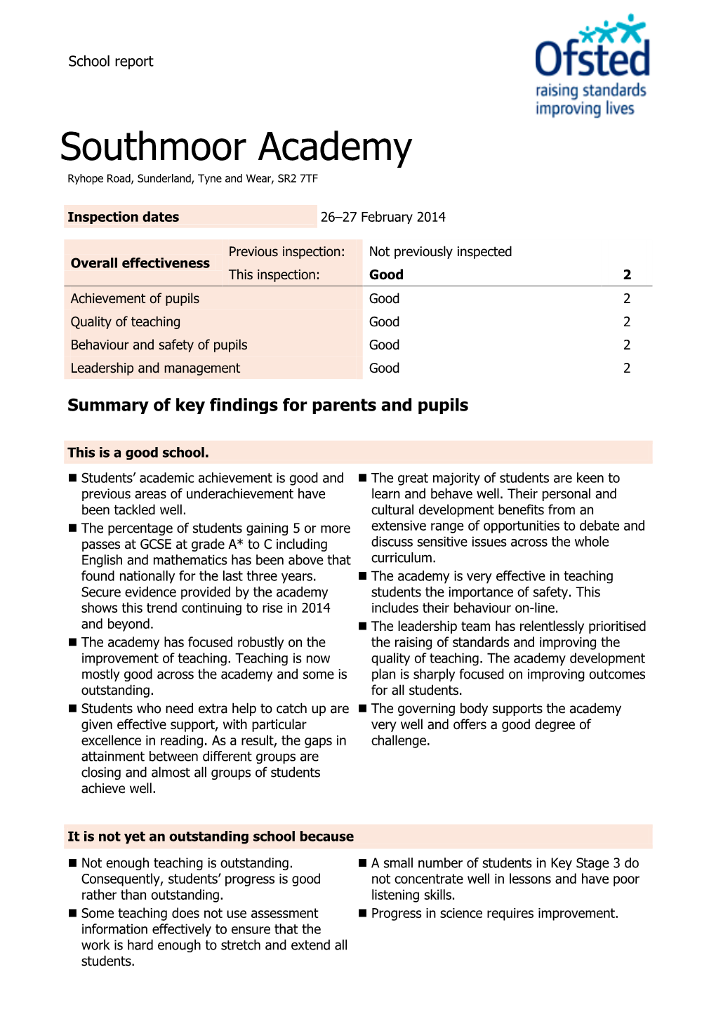 Southmoor Academy Ryhope Road, Sunderland, Tyne and Wear, SR2 7TF