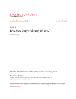 Iowa State Daily (February 16, 2012) Iowa State Daily