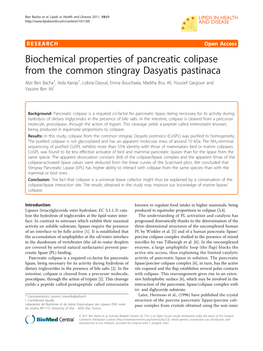 Biochemical Properties of Pancreatic Colipase from the Common Stingray