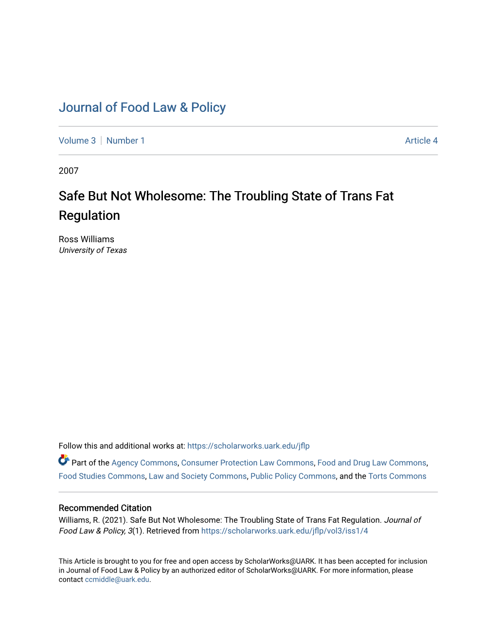 The Troubling State of Trans Fat Regulation