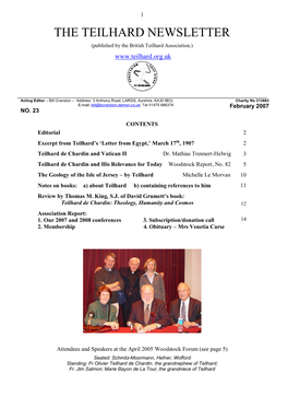 THE TEILHARD NEWSLETTER (Published by the British Teilhard Association.)