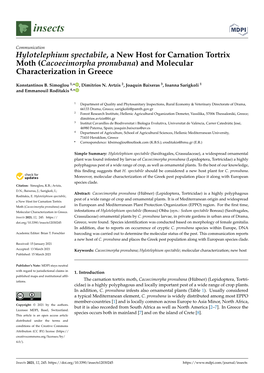 Hylotelephium Spectabile, a New Host for Carnation Tortrix Moth (Cacoecimorpha Pronubana) and Molecular Characterization in Greece