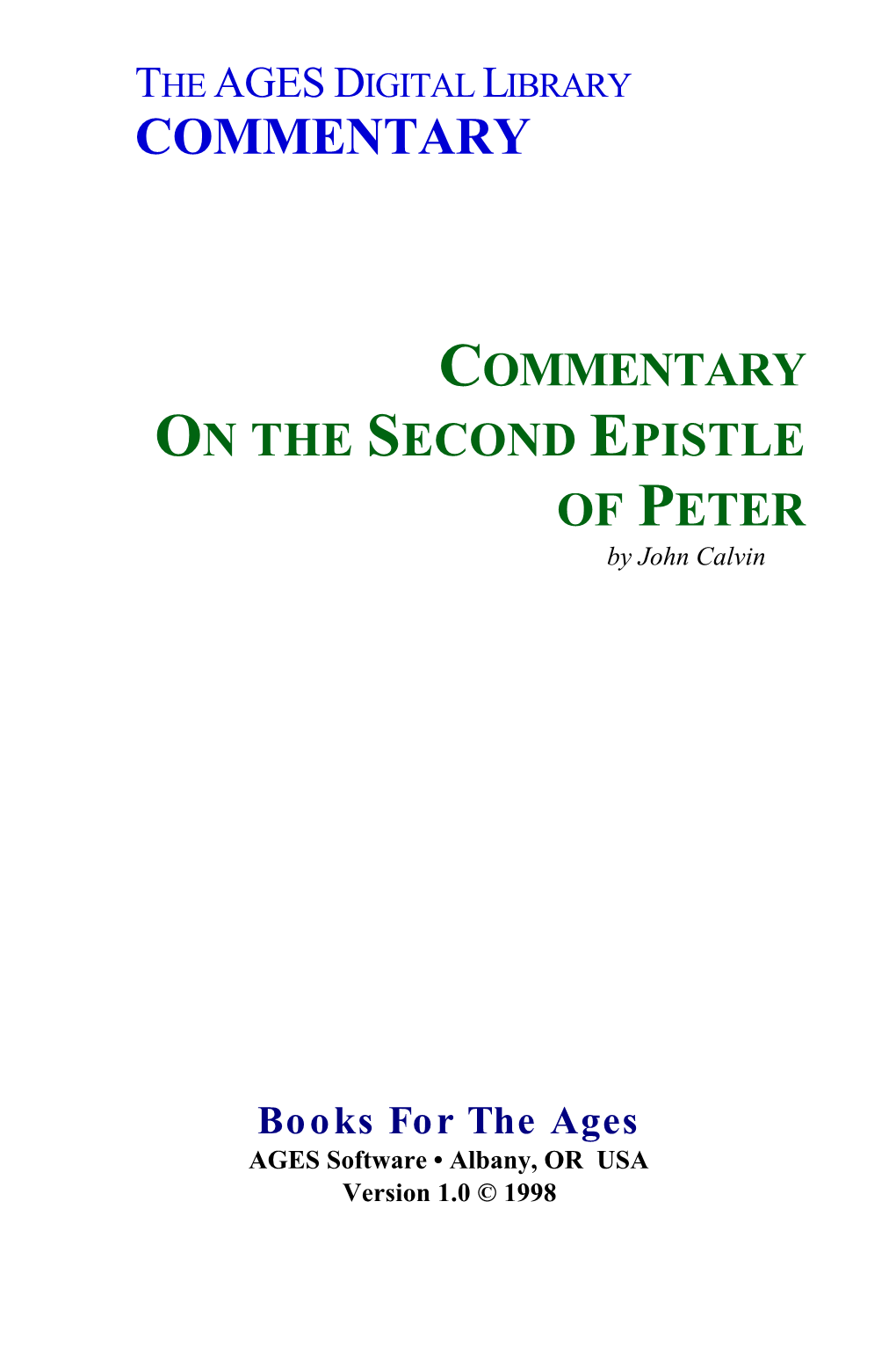 Commentarty on the Second Epistle of Peter