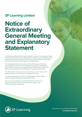 Notice of Extraordinary General Meeting and Explanatory Statement