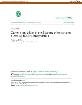 Currents and Eddies in the Discourse of Assessment: a Learning-Focused Interpretation Pauline Rea-Dickins Aga Khan University, Pauline.Rea-Dickins@Aku.Edu