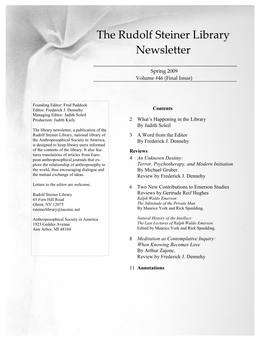 The Rudolf Steiner Library Newsletter