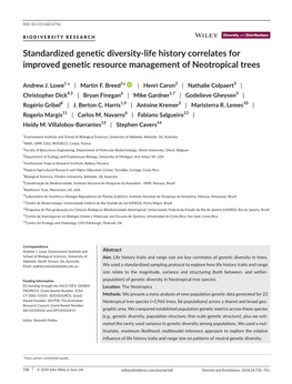 Standardized Genetic Diversity‐Life History Correlates for Improved