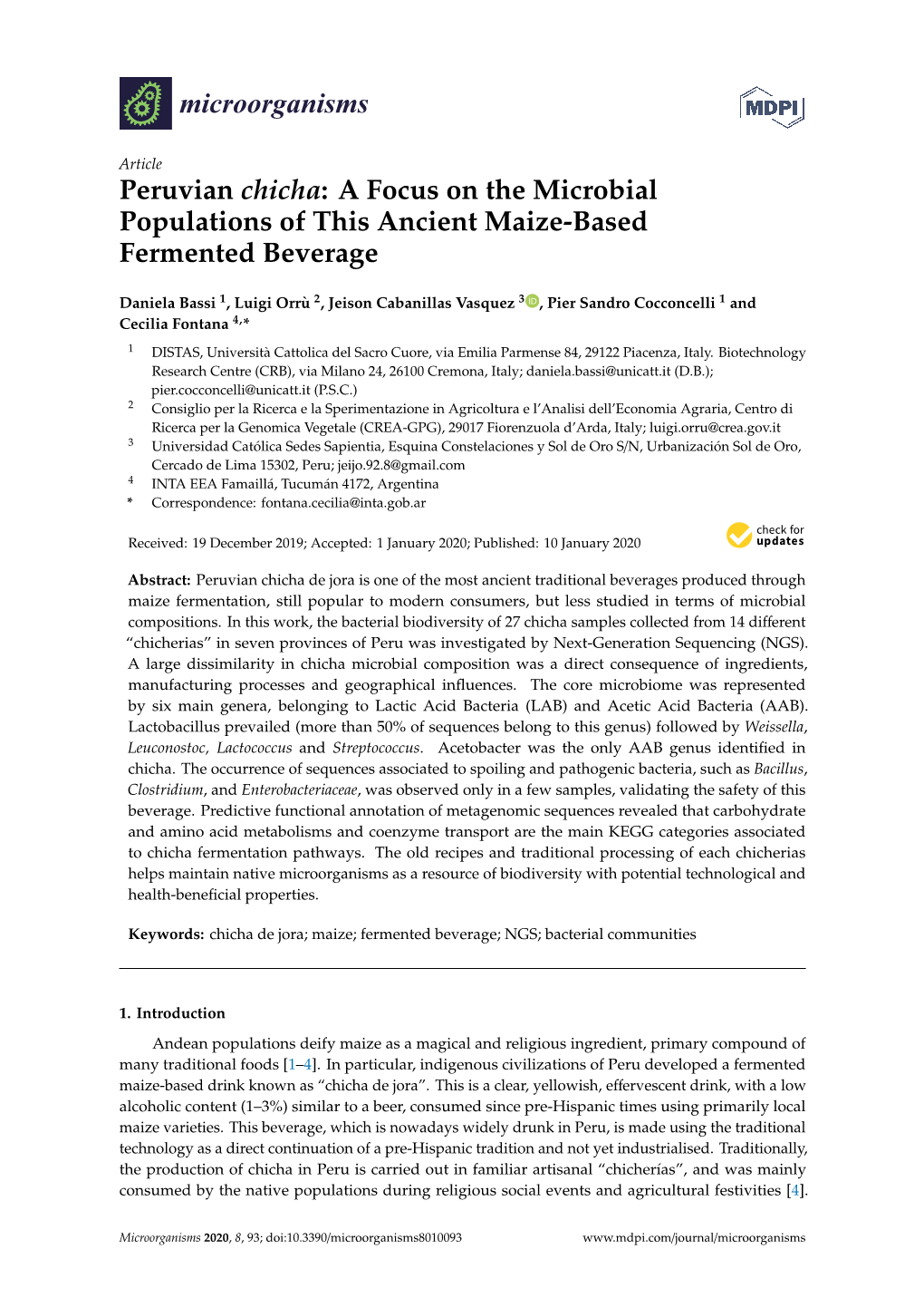 Peruvian Chicha: a Focus on the Microbial Populations of This Ancient Maize-Based Fermented Beverage