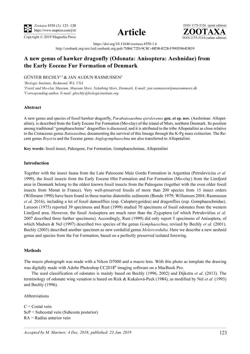 A New Genus of Hawker Dragonfly (Odonata: Anisoptera: Aeshnidae) from the Early Eocene Fur Formation of Denmark