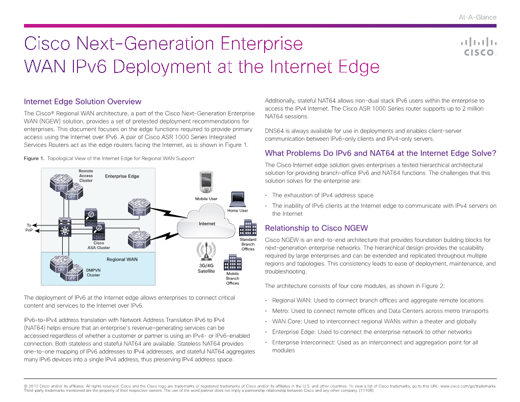Cisco Next-Generation Enterprise WAN Ipv6 Deployment at the Internet Edge