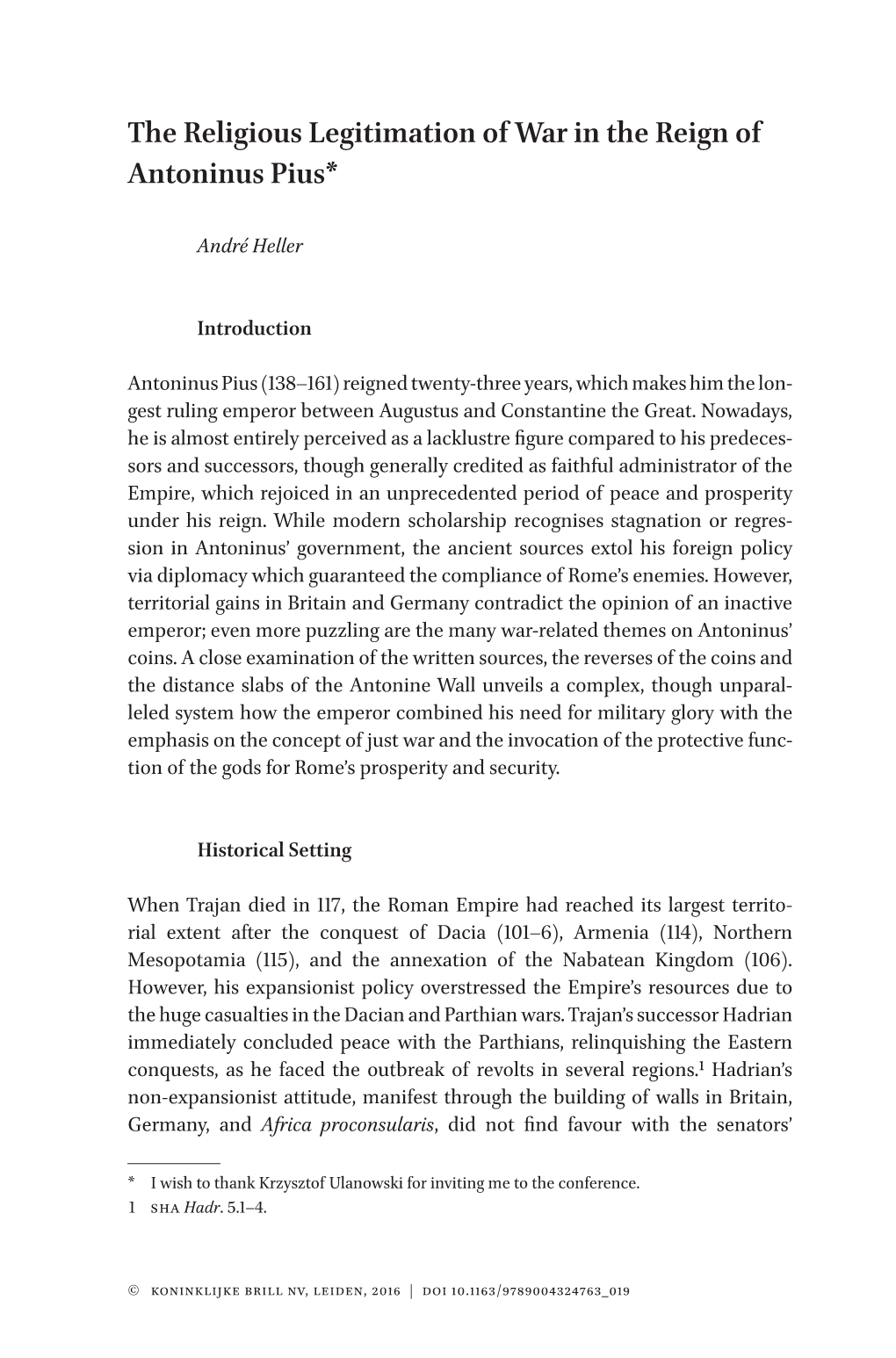 The Religious Legitimation of War in the Reign of Antoninus Pius*