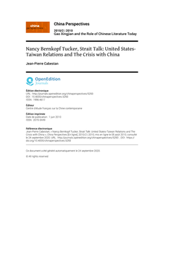 China Perspectives, 2010/2 | 2010 Nancy Bernkopf Tucker, Strait Talk: United States-Taiwan Relations and the Cr